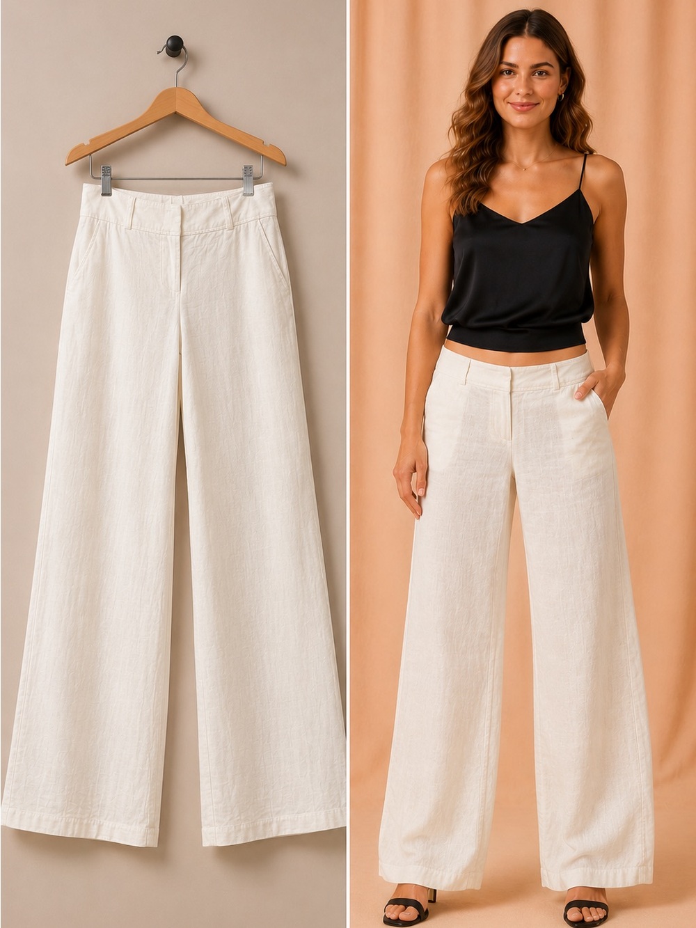 dazz Linen Blend Wide Leg Pants Low Mid Rise Cream Ivory Relaxed L